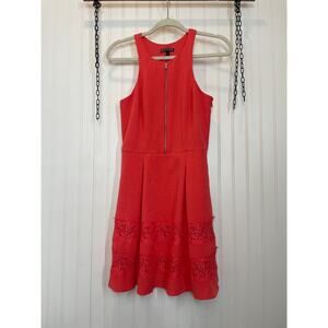 NWOT Express Hot Pink Coral Lace Sleeveless Mini Dress With Front Zipper Size 4